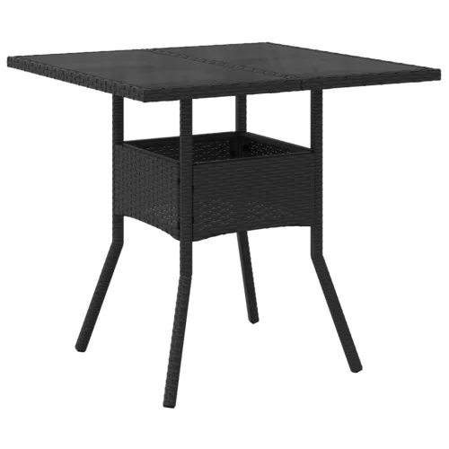  fekete polyrattan üveglapos kerti asztal 80 x 80 x 75 cm