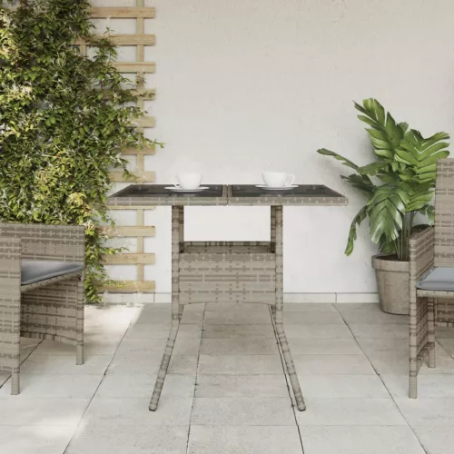  szürke polyrattan üveglapos kerti asztal 80 x 80 x 75 cm