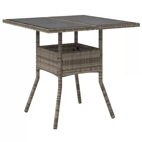  szürke polyrattan üveglapos kerti asztal 80 x 80 x 75 cm
