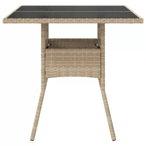  bézs polyrattan üveglapos kerti asztal 80 x 80 x 75 cm