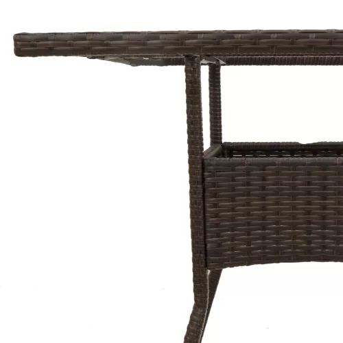  barna polyrattan üveglapos kerti asztal 80 x 80 x 75 cm