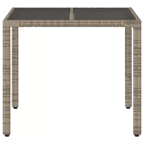  szürke polyrattan üveglapos kerti asztal 90 x 90 x 75 cm