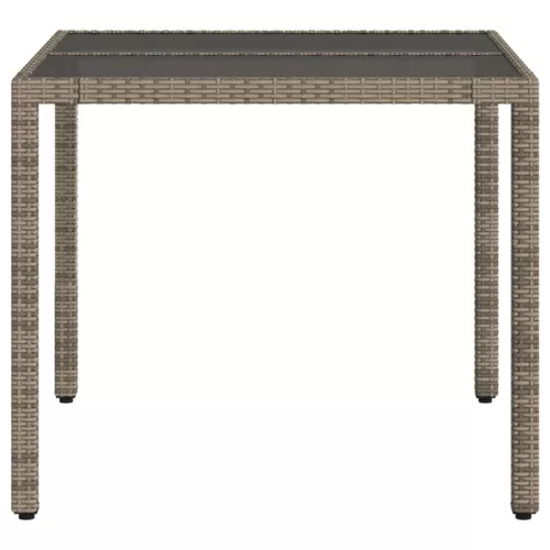  szürke polyrattan üveglapos kerti asztal 90 x 90 x 75 cm
