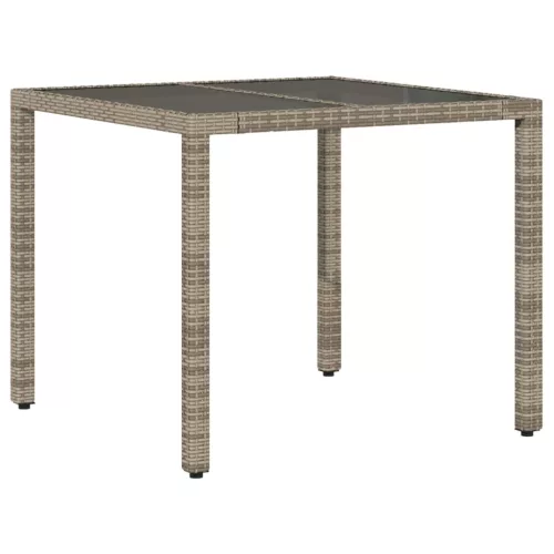  szürke polyrattan üveglapos kerti asztal 90 x 90 x 75 cm