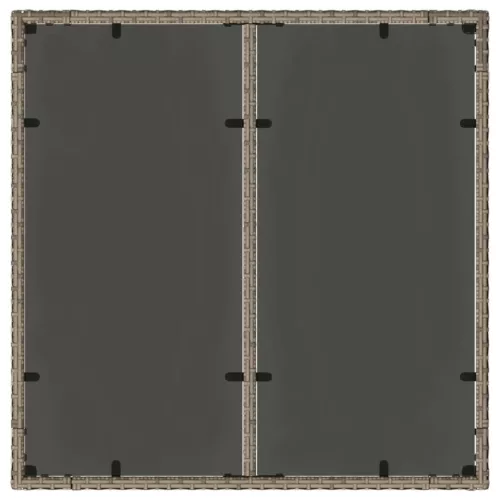  szürke polyrattan üveglapos kerti asztal 90 x 90 x 75 cm