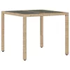  bézs polyrattan üveglapos kerti asztal 90 x 90 x 75 cm