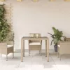  bézs polyrattan üveglapos kerti asztal 90 x 90 x 75 cm
