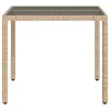  bézs polyrattan üveglapos kerti asztal 90 x 90 x 75 cm