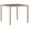  bézs polyrattan üveglapos kerti asztal 90 x 90 x 75 cm