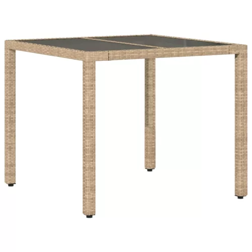  bézs polyrattan üveglapos kerti asztal 90 x 90 x 75 cm
