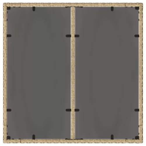  bézs polyrattan üveglapos kerti asztal 90 x 90 x 75 cm