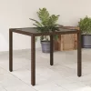  barna polyrattan üveglapos kerti asztal 90 x 90 x 75 cm