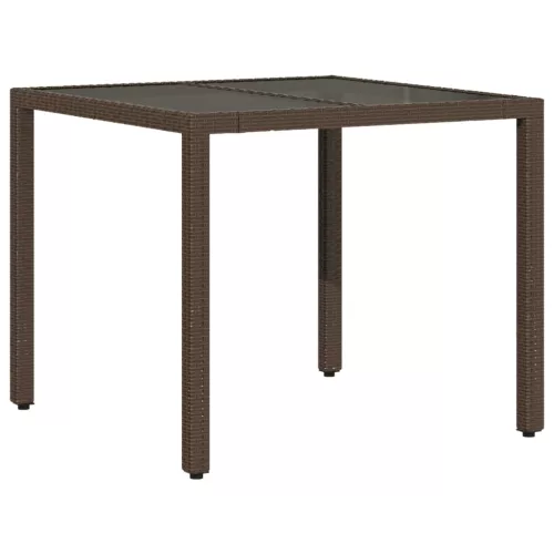  barna polyrattan üveglapos kerti asztal 90 x 90 x 75 cm