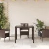  barna polyrattan üveglapos kerti asztal 90 x 90 x 75 cm
