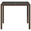  barna polyrattan üveglapos kerti asztal 90 x 90 x 75 cm