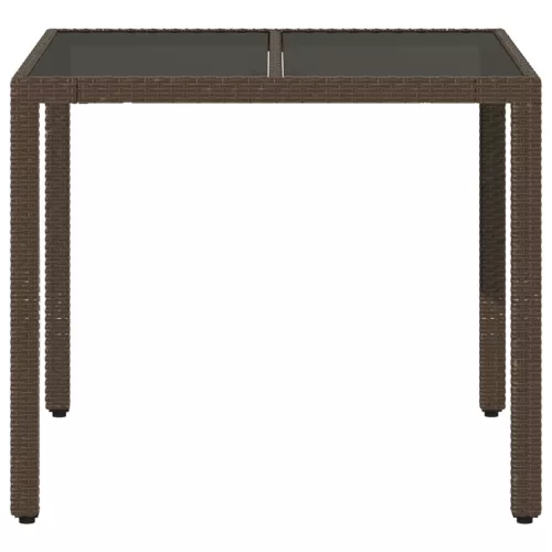  barna polyrattan üveglapos kerti asztal 90 x 90 x 75 cm