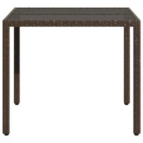  barna polyrattan üveglapos kerti asztal 90 x 90 x 75 cm