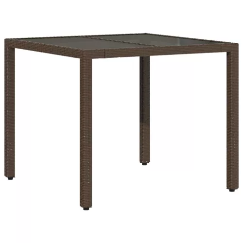  barna polyrattan üveglapos kerti asztal 90 x 90 x 75 cm