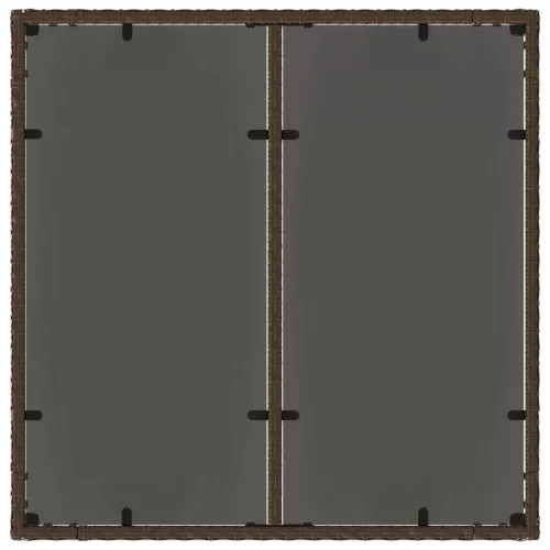  barna polyrattan üveglapos kerti asztal 90 x 90 x 75 cm