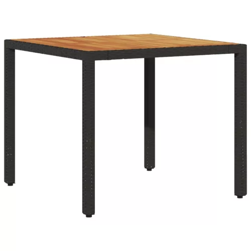  fekete polyrattan kerti asztal akácfa lappal 90 x 90 x 75 cm