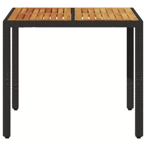  fekete polyrattan kerti asztal akácfa lappal 90 x 90 x 75 cm