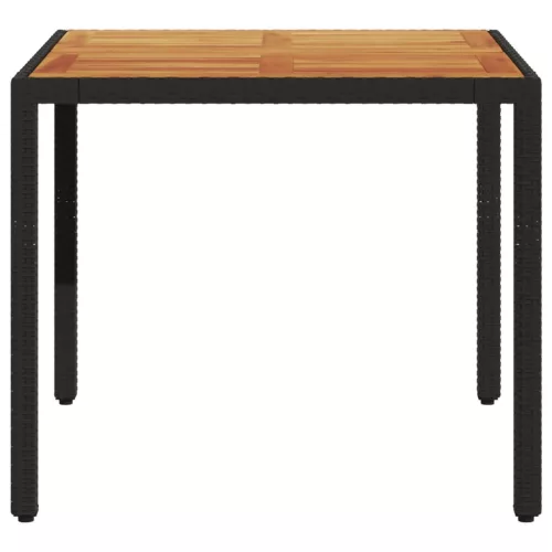  fekete polyrattan kerti asztal akácfa lappal 90 x 90 x 75 cm