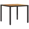  fekete polyrattan kerti asztal akácfa lappal 90 x 90 x 75 cm