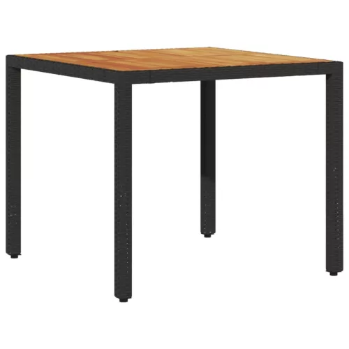  fekete polyrattan kerti asztal akácfa lappal 90 x 90 x 75 cm