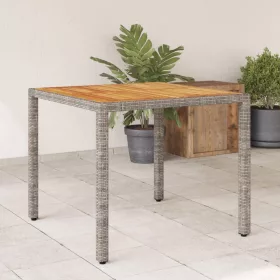    szürke polyrattan kerti asztal akácfa lappal 90 x 90 x 75 cm