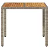  szürke polyrattan kerti asztal akácfa lappal 90 x 90 x 75 cm