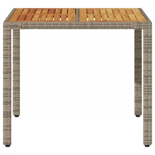  szürke polyrattan kerti asztal akácfa lappal 90 x 90 x 75 cm