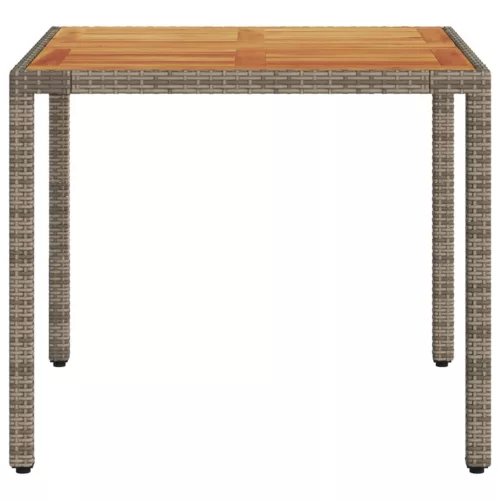  szürke polyrattan kerti asztal akácfa lappal 90 x 90 x 75 cm