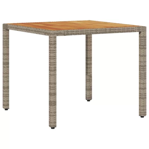  szürke polyrattan kerti asztal akácfa lappal 90 x 90 x 75 cm
