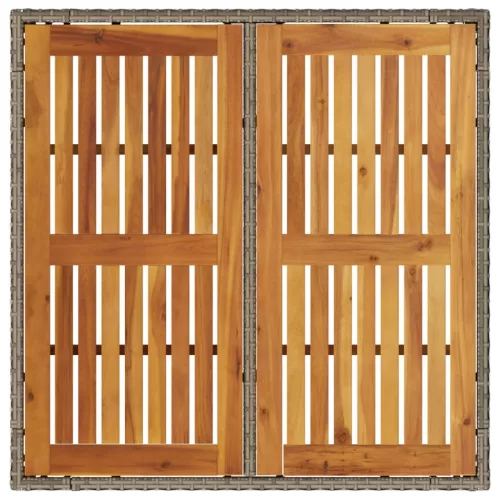 szürke polyrattan kerti asztal akácfa lappal 90 x 90 x 75 cm