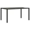  fekete polyrattan üveglapos kerti asztal 150 x 90 x 75 cm