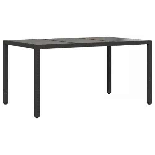  fekete polyrattan üveglapos kerti asztal 150 x 90 x 75 cm