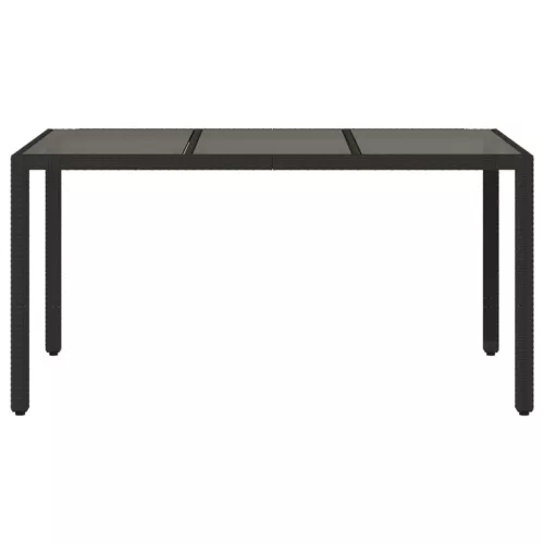  fekete polyrattan üveglapos kerti asztal 150 x 90 x 75 cm