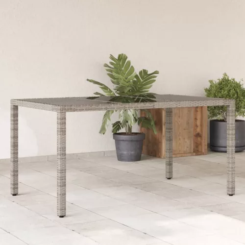  szürke polyrattan üveglapos kerti asztal 150 x 90 x 75 cm