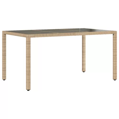  bézs polyrattan üveglapos kerti asztal 150 x 90 x 75 cm