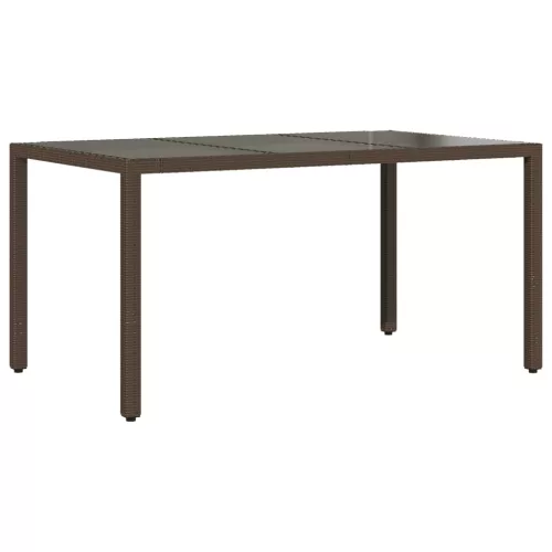  barna polyrattan üveglapos kerti asztal 150 x 90 x 75 cm