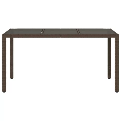  barna polyrattan üveglapos kerti asztal 150 x 90 x 75 cm