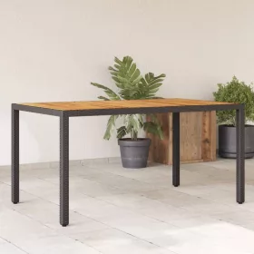    fekete polyrattan kerti asztal akácfa lappal 150 x 90 x 75 cm