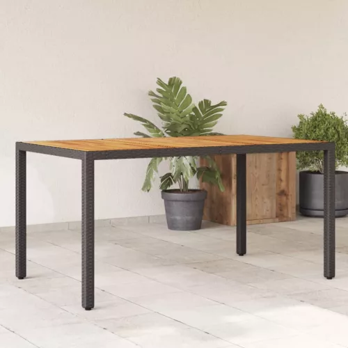  fekete polyrattan kerti asztal akácfa lappal 150 x 90 x 75 cm
