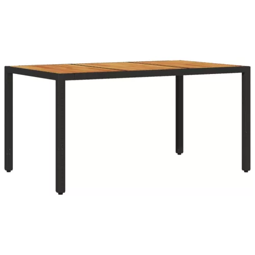  fekete polyrattan kerti asztal akácfa lappal 150 x 90 x 75 cm