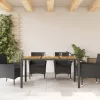  fekete polyrattan kerti asztal akácfa lappal 150 x 90 x 75 cm