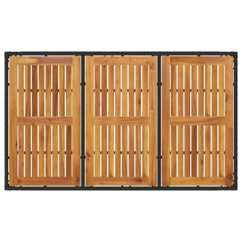 fekete polyrattan kerti asztal akácfa lappal 150 x 90 x 75 cm
