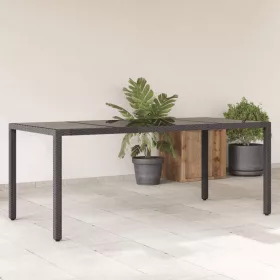  fekete polyrattan üveglapos kerti asztal 190 x 90 x 75 cm