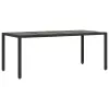  fekete polyrattan üveglapos kerti asztal 190 x 90 x 75 cm