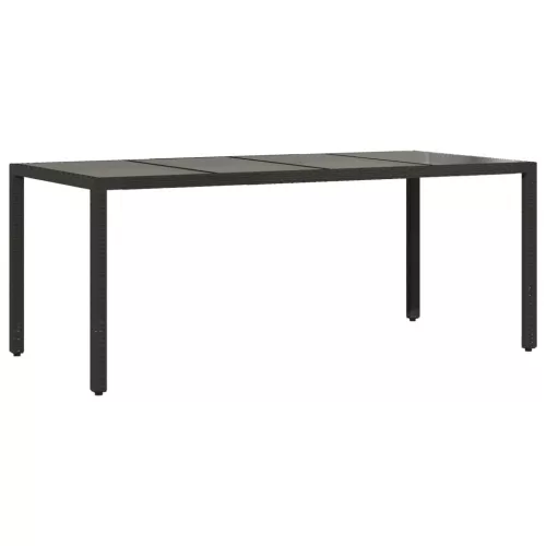  fekete polyrattan üveglapos kerti asztal 190 x 90 x 75 cm