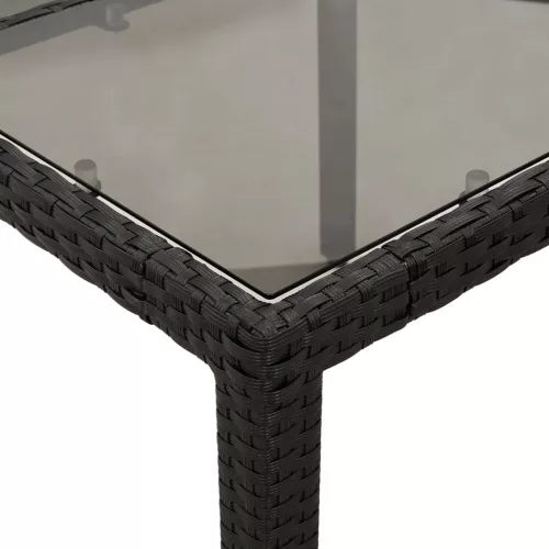  fekete polyrattan üveglapos kerti asztal 190 x 90 x 75 cm